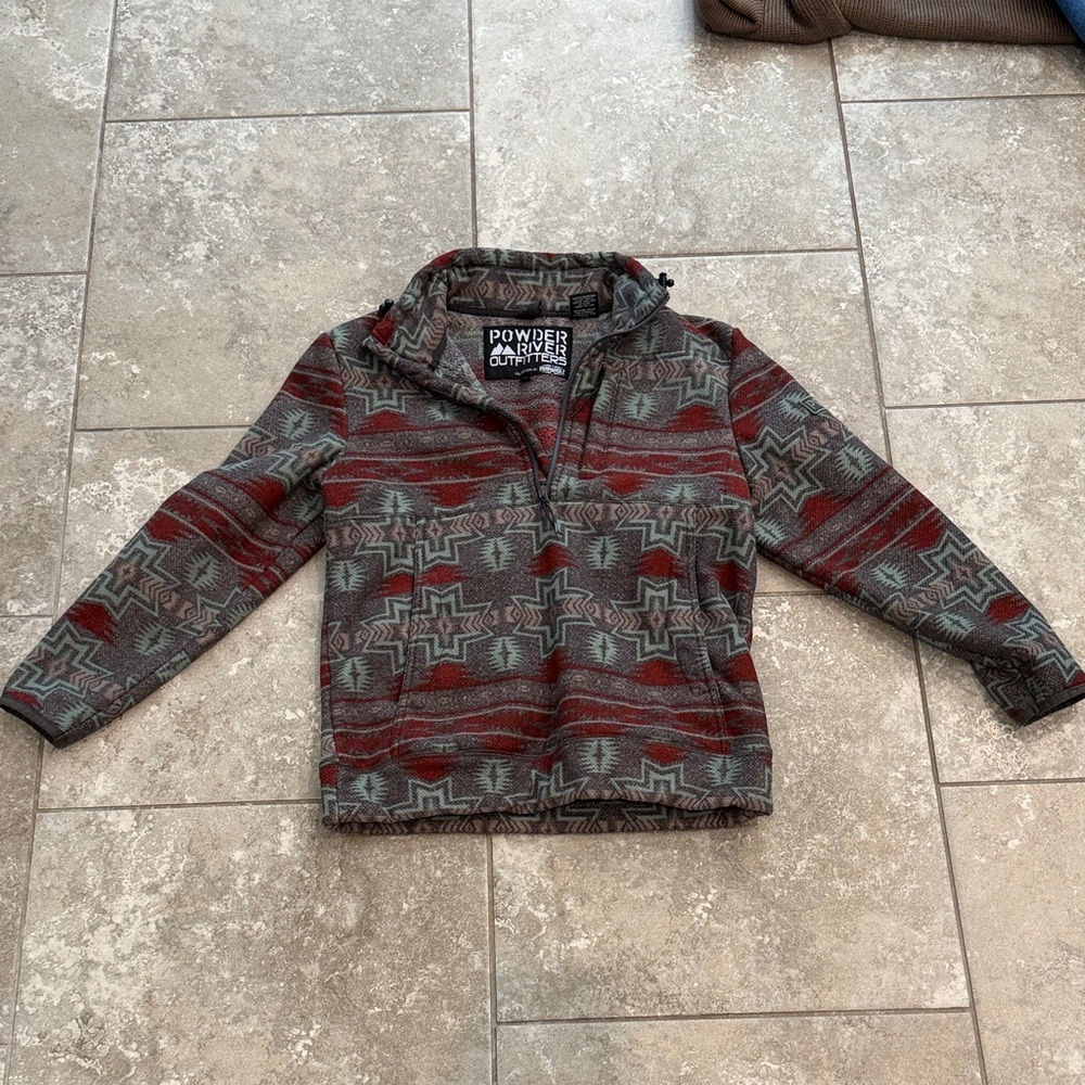 Powder River Outfitters Aztec Fleece Quarter-Zip Pullover - Rust & Gray XS
